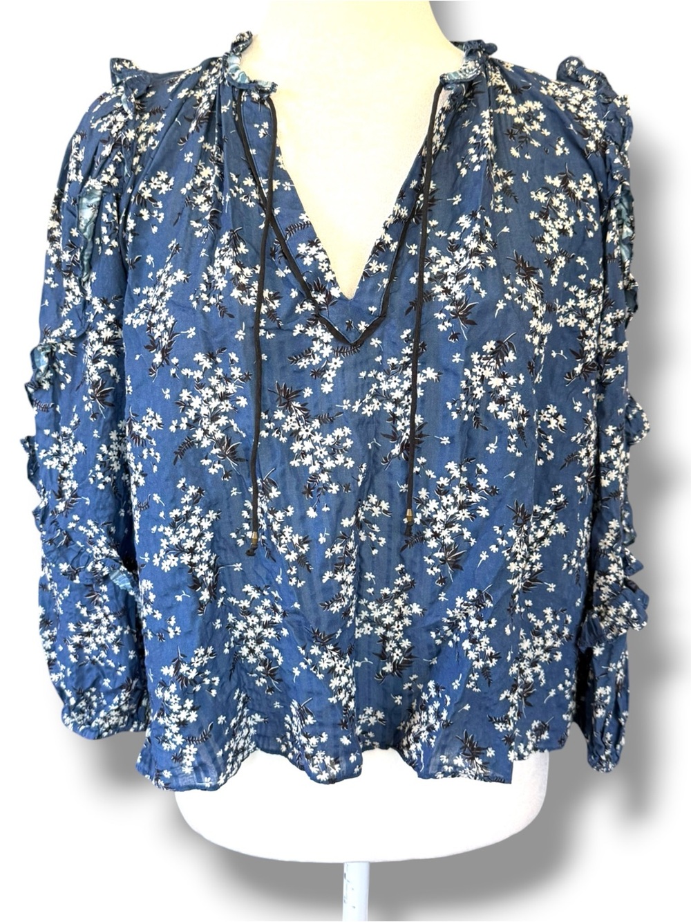 Ulla Johnson Cotton Viscose Blue Coneflower Blouse Sz 2